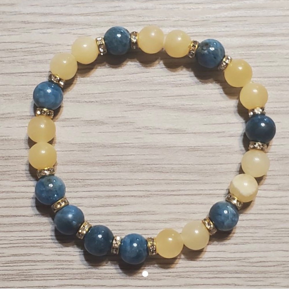 Handmade Gemstone Bracelet - Strass - Yellow Jade & Apatite